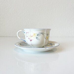 Set of 4 Villeroy & Boch RIVIERA Flat Coffee Cup & Saucer Vintage Dishes Floral